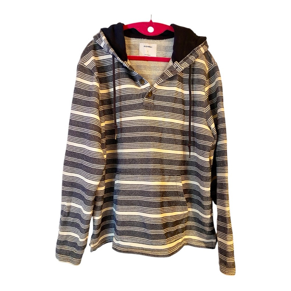 Old Navy Men’s L Navy Striped Baja Woven Henley Button Hoodie